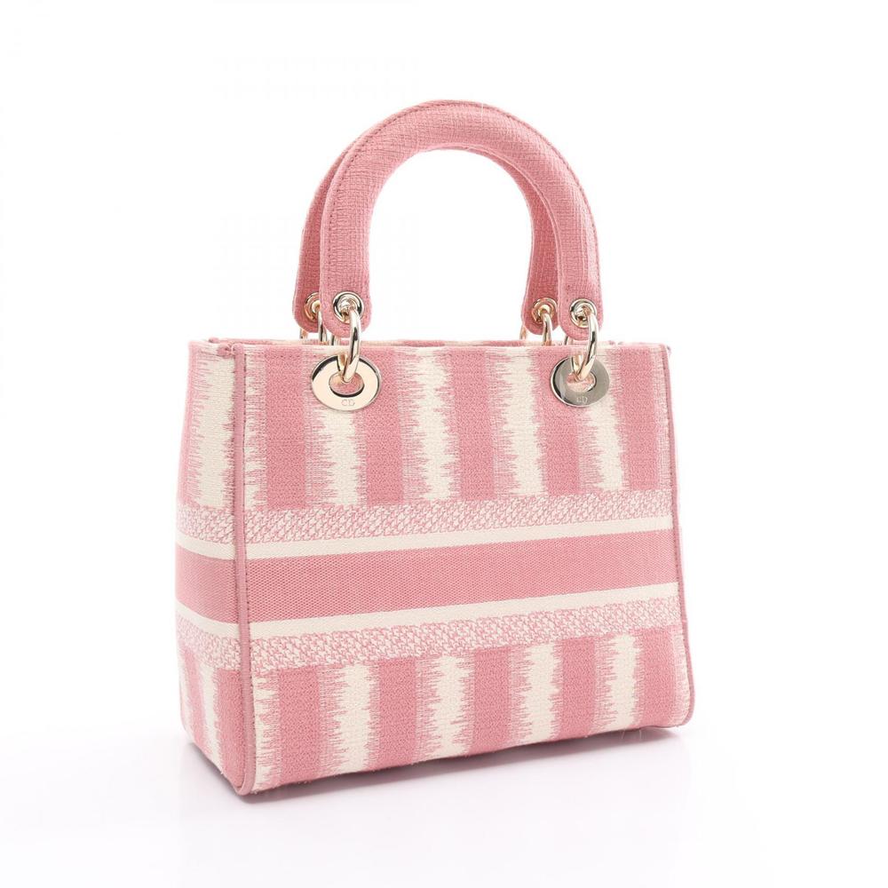 Dior Lady Pink White Handbag D-Lite Medium